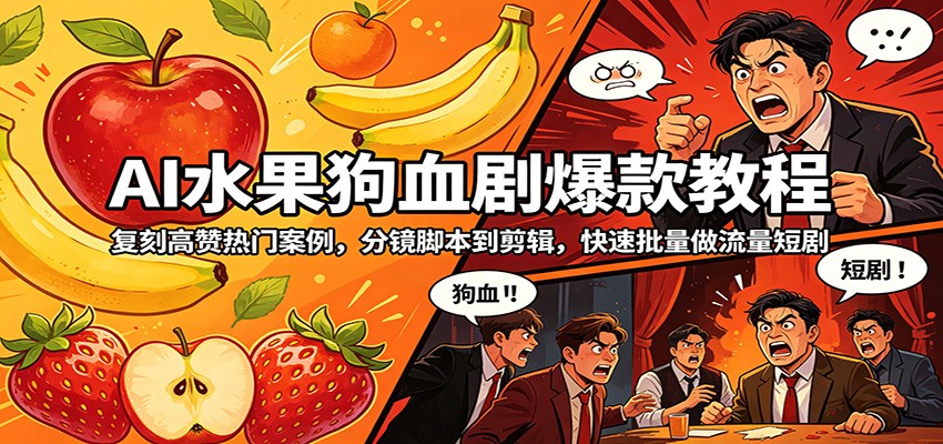 AI水果狗血剧爆款教程：复刻高赞热门案例，分镜脚本到剪辑，快速批量做流量短剧-福源网创资源站
