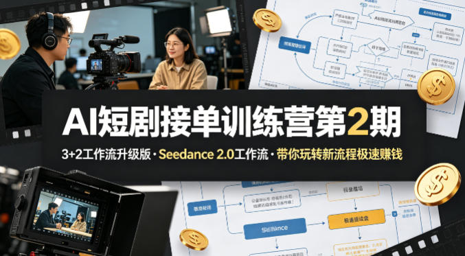 AI短剧接单训练营第2期，3+2工作流升级版，Seedance 2.0工作流，带你玩转新流程极速賺钱-福源网创资源站