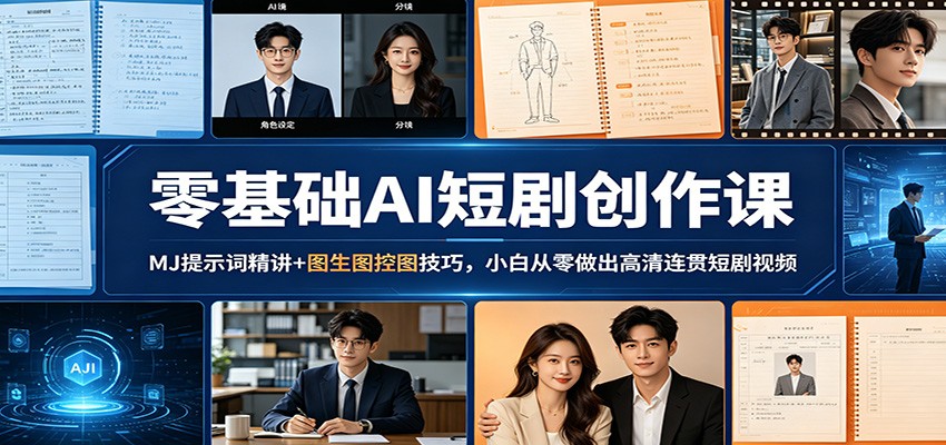 零基础AI短剧创作课：MJ提示词精讲+图生图控图技巧，小白从零做出高清连贯短剧视频-福源网创资源站