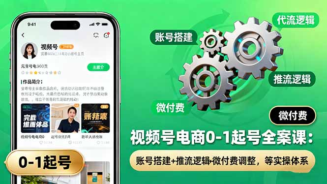 视频号电商0-1起号全案课：账号搭建+推流逻辑+微付费调整，等实操体系-福源网创资源站