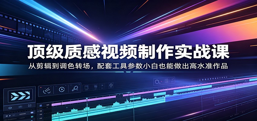 顶级质感视频制作实战课：从剪辑到调色转场，配套工具参数小白也能做出高水准作品-福源网创资源站