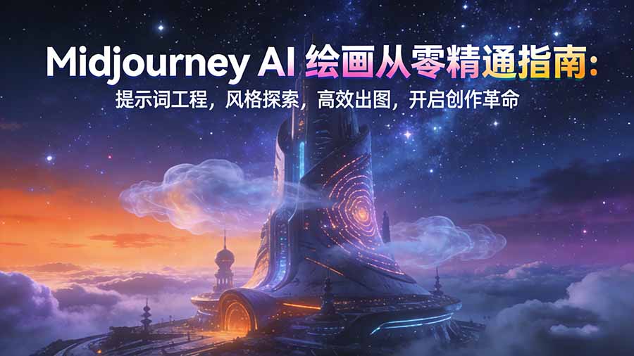 Midjourney AI绘画从零精通指南：提示词工程，风格探索，高效出图，开启创作革命-福源网创资源站