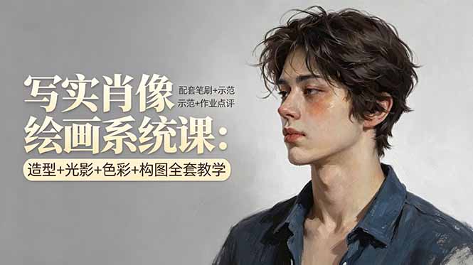 写实肖像绘画系统课：造型+光影+色彩+构图全套教学，配套笔刷+示范+作业点评-福源网创资源站