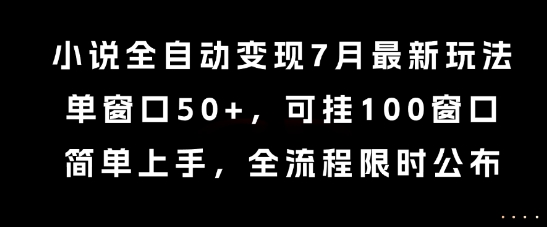 小说全自动变现7月玩法，单窗口50+，可挂100窗口，简单上手，全流程限时公布【揭秘】-福源网创资源站