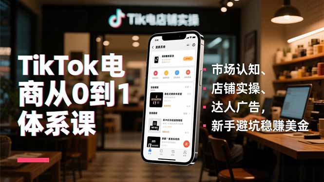 TikTok电商从0到1体系课，市场认知、店铺实操、达人广告，新手避坑稳赚美金-福源网创资源站
