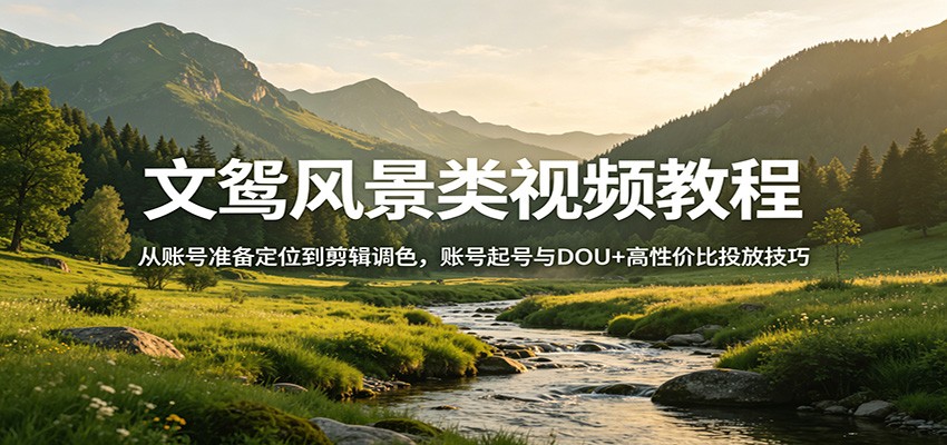 文鸳风景类视频教程:从账号准备定位到剪辑调色,账号起号与DOU+高性价比投放技巧-福源网创资源站