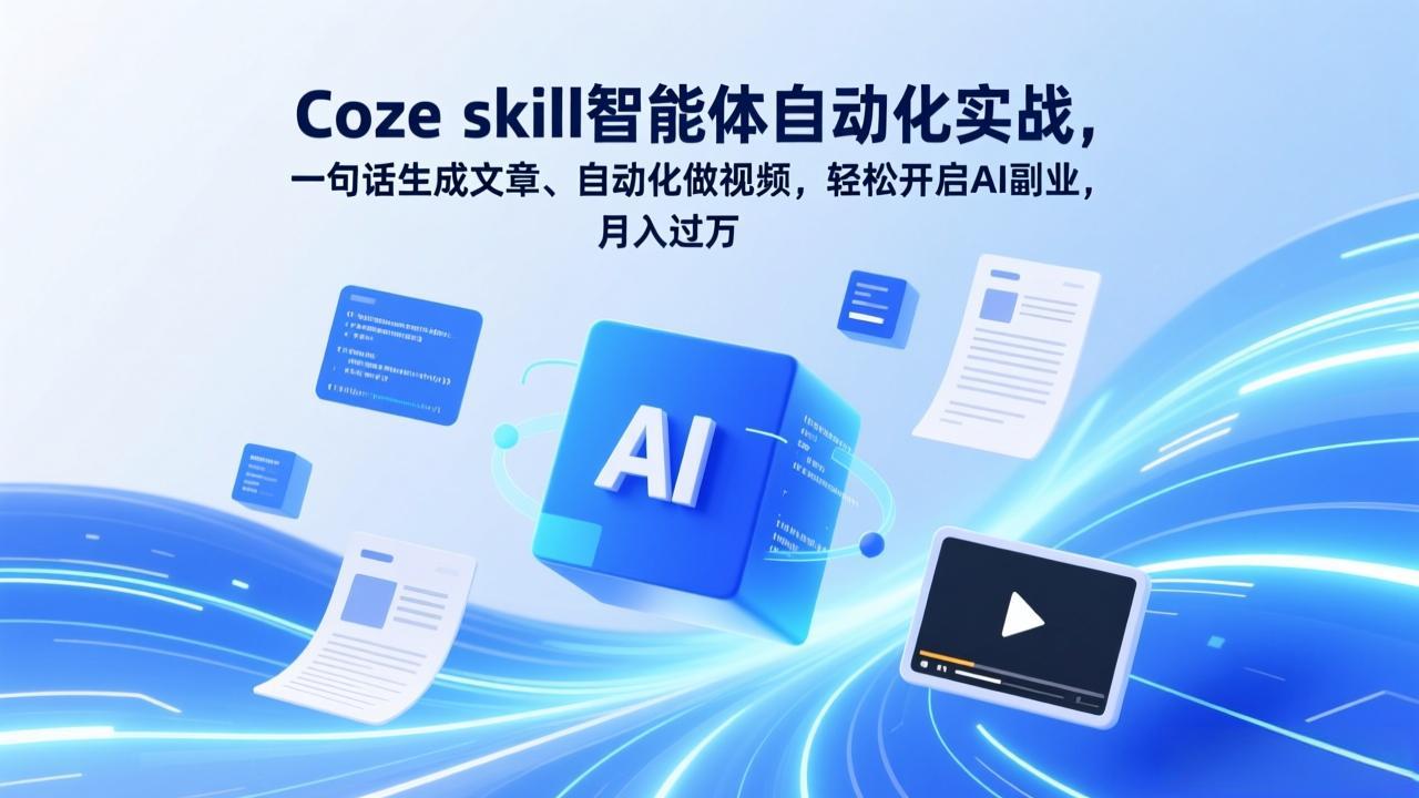 Coze skill智能体自动化实战，一句话生成文章、自动化做视频，轻松开启AI副业，月入过万-福源网创资源站