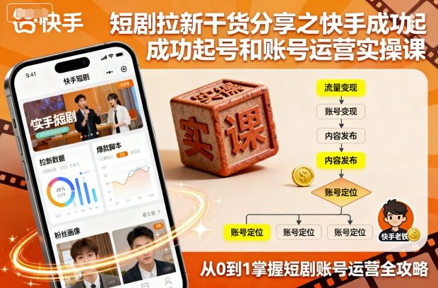 短剧拉新干货分享之快手成功起号和账号运营实操课-福源网创资源站