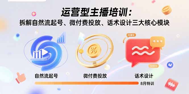 运营型主播培训:拆解自然流起号、微付费投放、话术设计三大核心模块-8月-福源网创资源站