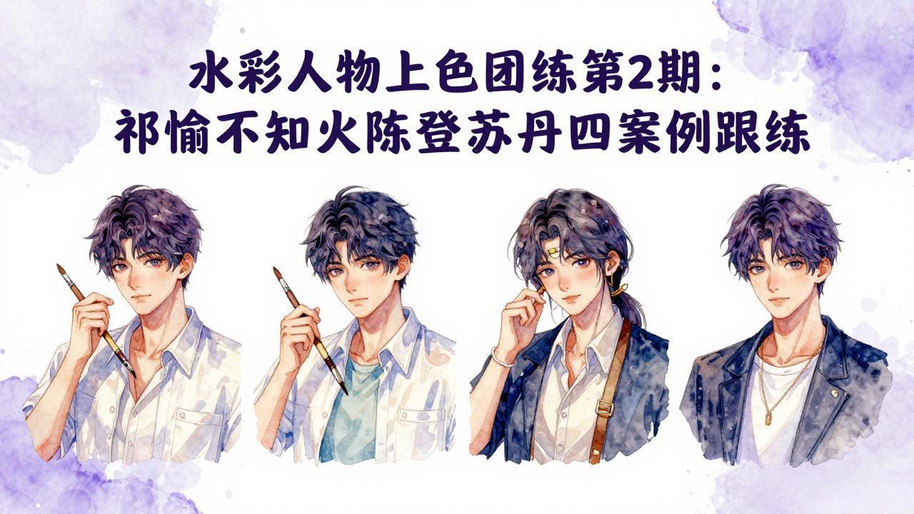 水彩人物上色团练第2期：祁煜不知火陈登苏丹四案例跟练，手把手提升绘画能力-福源网创资源站