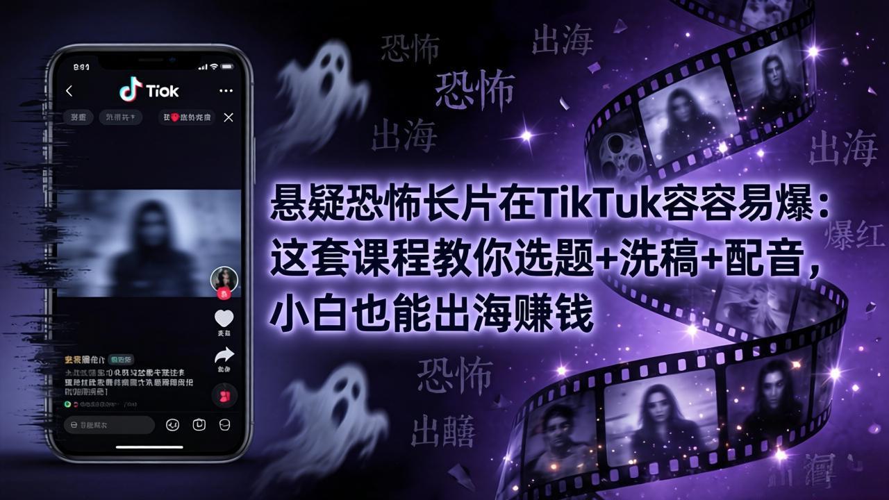 悬疑恐怖长片在TikTok最容易爆：这套课程教你选题+洗稿+配音，小白也能出海赚钱-福源网创资源站