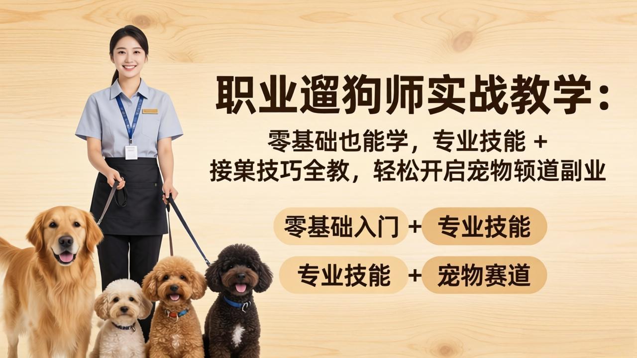 职业遛狗师实战教学：零基础也能学，专业技能 + 接单技巧全教，轻松开启宠物赛道副业-福源网创资源站
