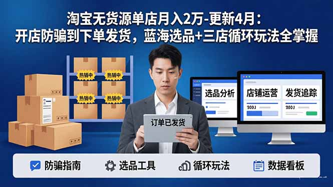 淘宝无货源5.0单店月入2万-更新4月：开店防骗到下单发货，蓝海选品+三店循环玩法全掌握-福源网创资源站