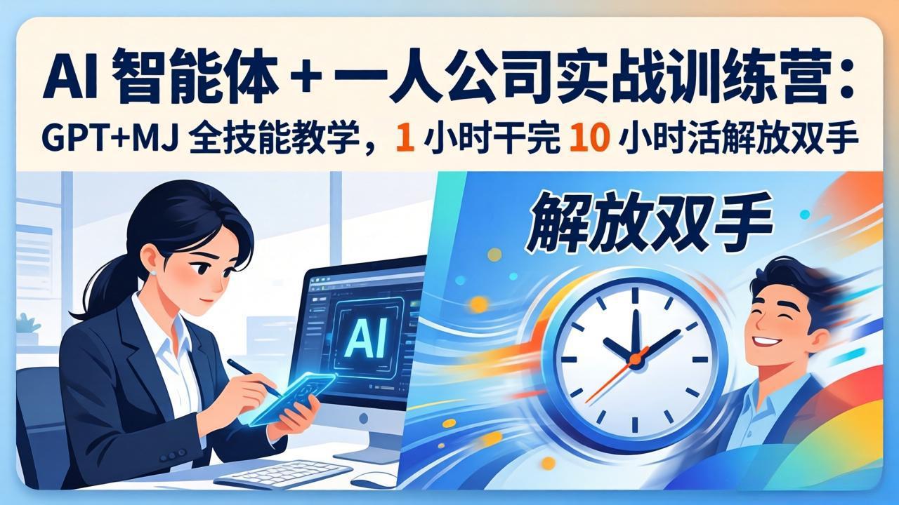 AI 智能体 + 一人公司实战训练营：GPT+MJ 全技能教学，1 小时干完 10 小时活解放双手-福源网创资源站