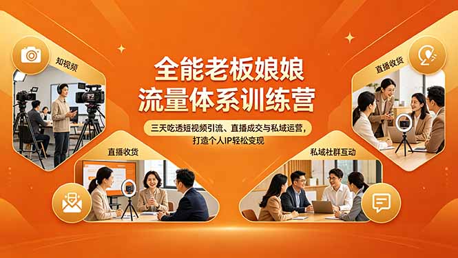 全能老板娘流量体系训练营，三天吃透短视频引流、直播成交与私域运营，打造个人IP轻松变现-福源网创资源站