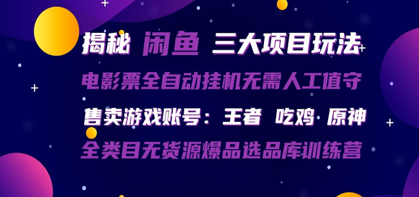 闲鱼三种玩法 全自动电影票 售卖游戏账号 爆品选品库训练营-福源网创资源站