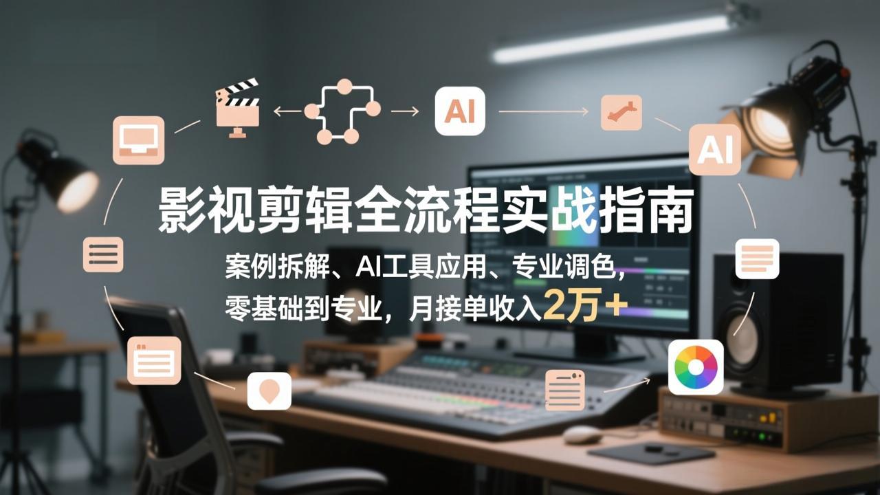 影视剪辑全流程实战指南，案例拆解、AI工具应用、专业调色，零基础到专业，月接单收入2万+-福源网创资源站