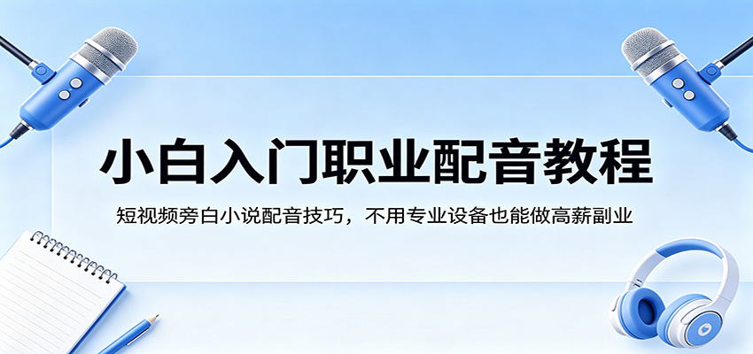 小白入门职业配音教程，短视频旁白小说配音技巧，不用专业设备也能做高薪副业-福源网创资源站