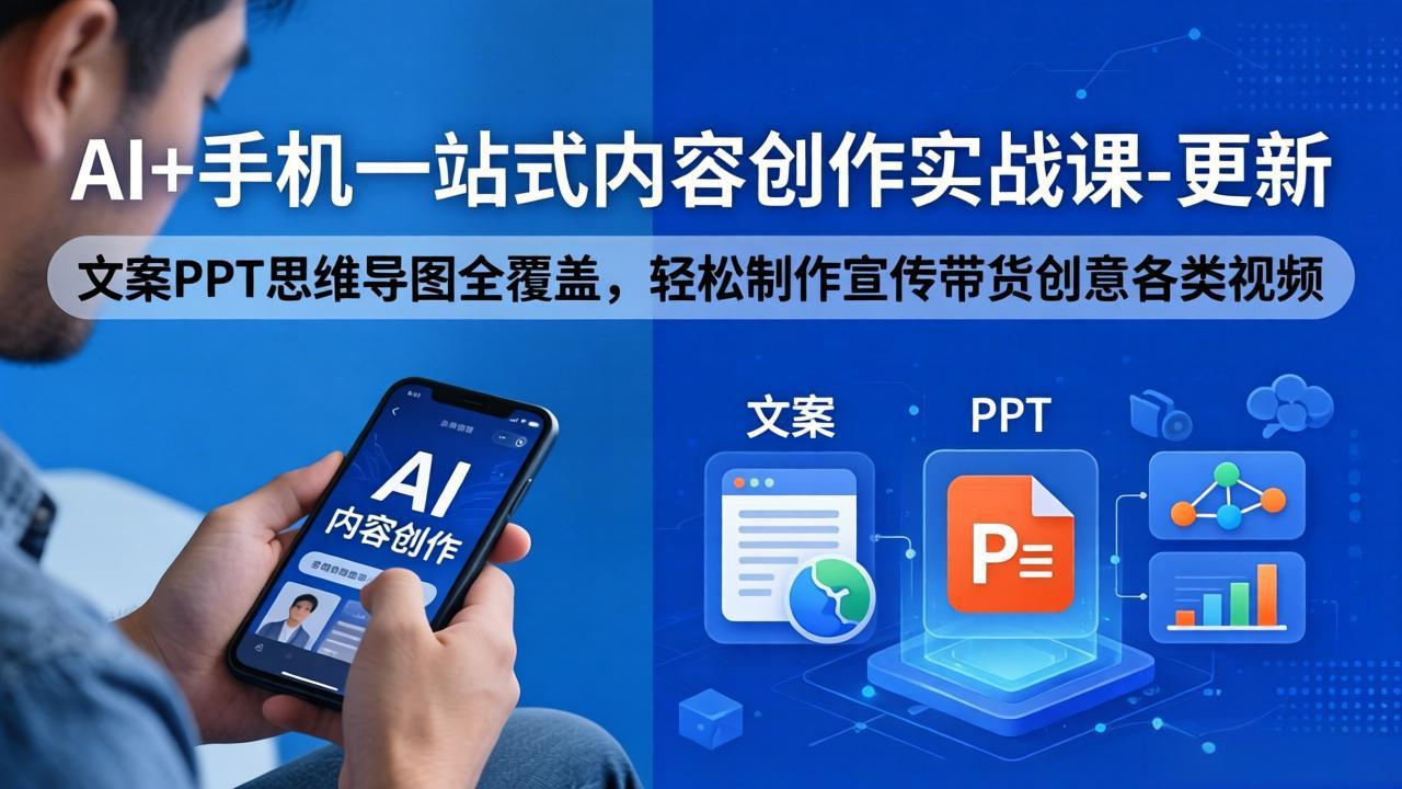 AI+手机一站式内容创作实战课-更新，文案PPT思维导图全覆盖，轻松制作宣传带货创意各类视频-福源网创资源站