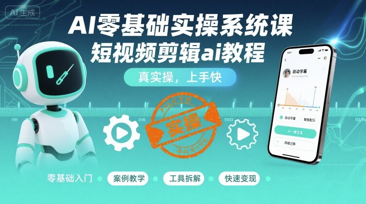 AI零基础实操系统课，短视频剪辑ai教程，真实操，上手快-福源网创资源站