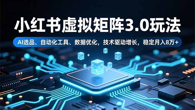 小红书虚拟矩阵3.0玩法，AI选品、自动化工具、数据优化，技术驱动增长，稳定月入8万+-福源网创资源站