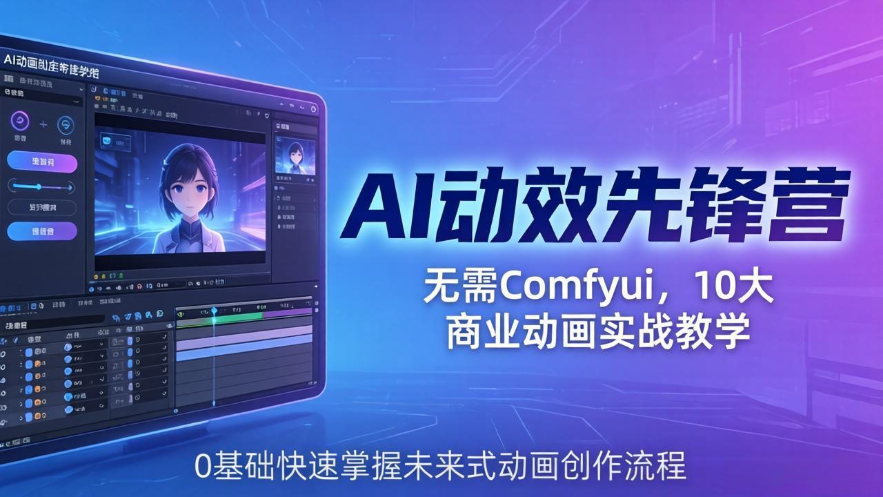 AI 动效先锋营：无需Comfyui，10大商业动画实战教学，0基础快速掌握未来式动画创作流程-福源网创资源站