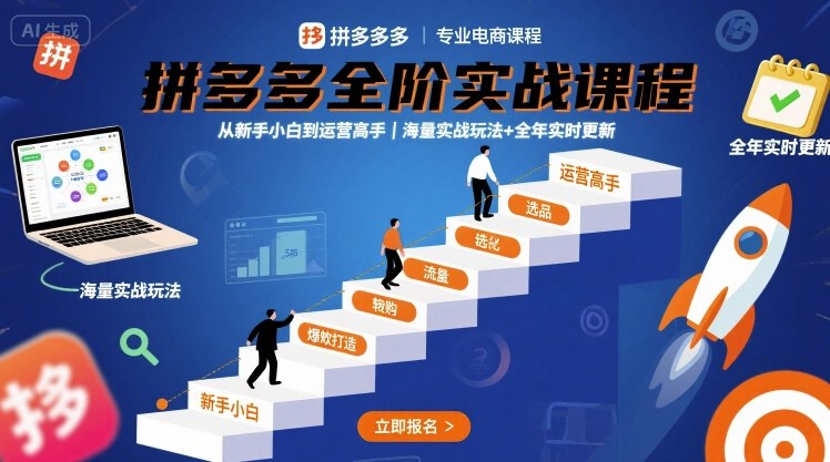 拼多多全阶实战课程，从新手小白到运营高手，海量实战玩法+全年实时更新【2025年9月更新】-福源网创资源站