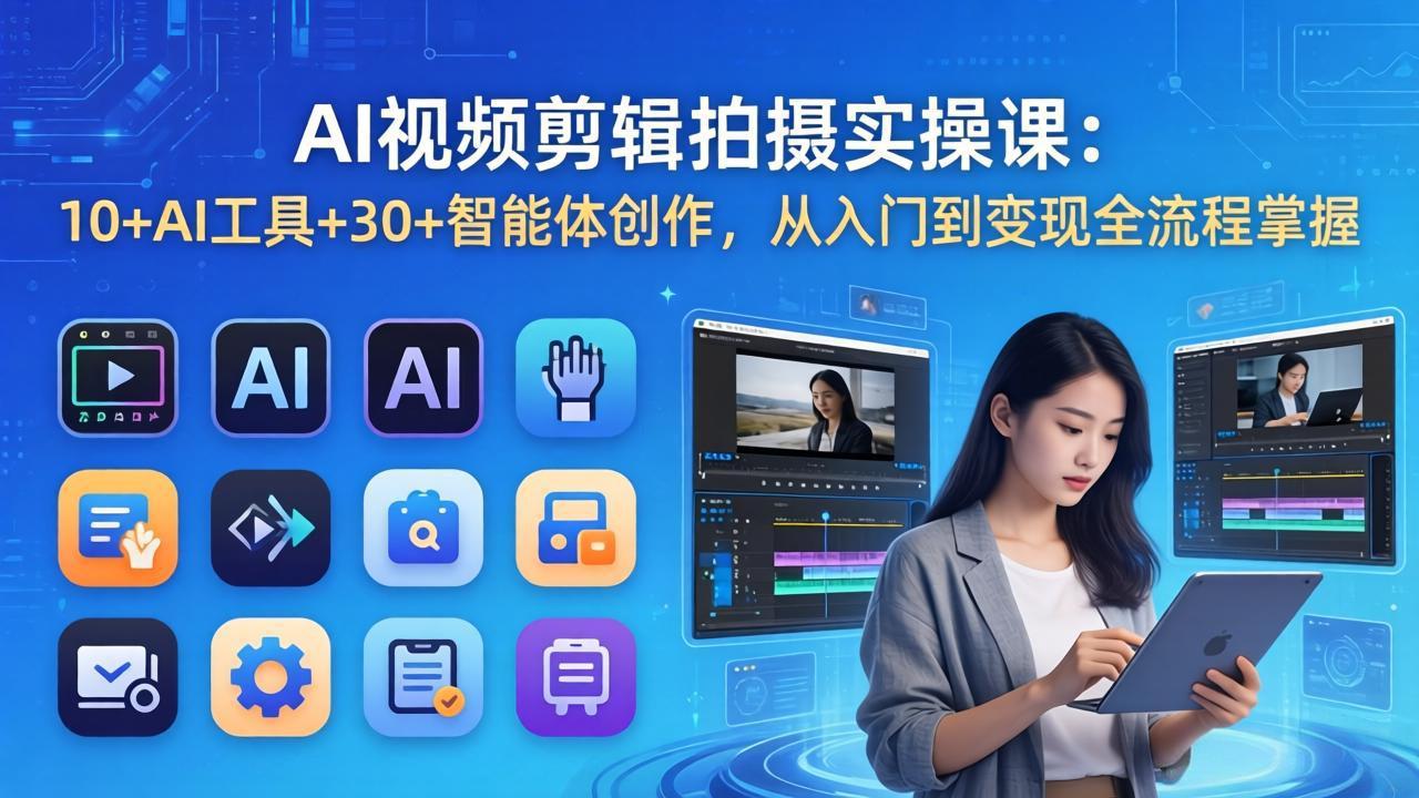 AI 视频剪辑拍摄实操课：10+AI工具+30+智能体创作，从入门到变现全流程掌握-福源网创资源站