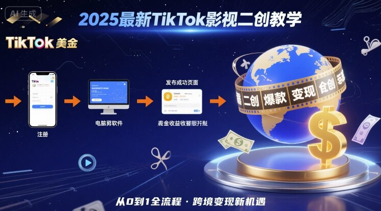 2025年最新TikTok影视二创教学，从注册到发布撸美金全流程，跨境变现新机遇-福源网创资源站
